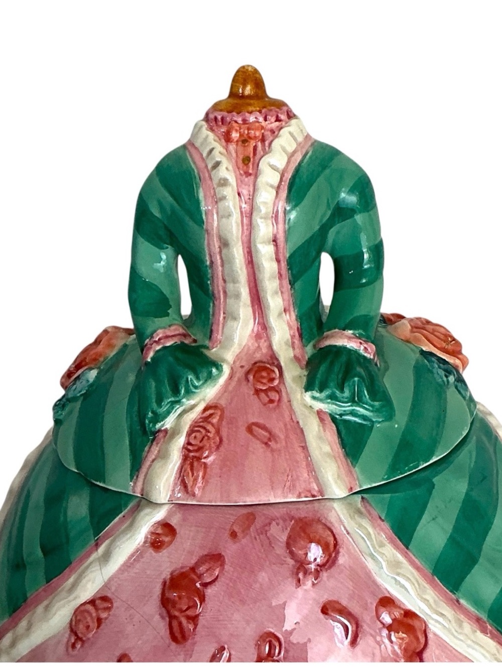 Vintage Victorian Dress Form Canister Cookie Jar Mannequin Shape Green Pink 1960 - Picture 5 of 16